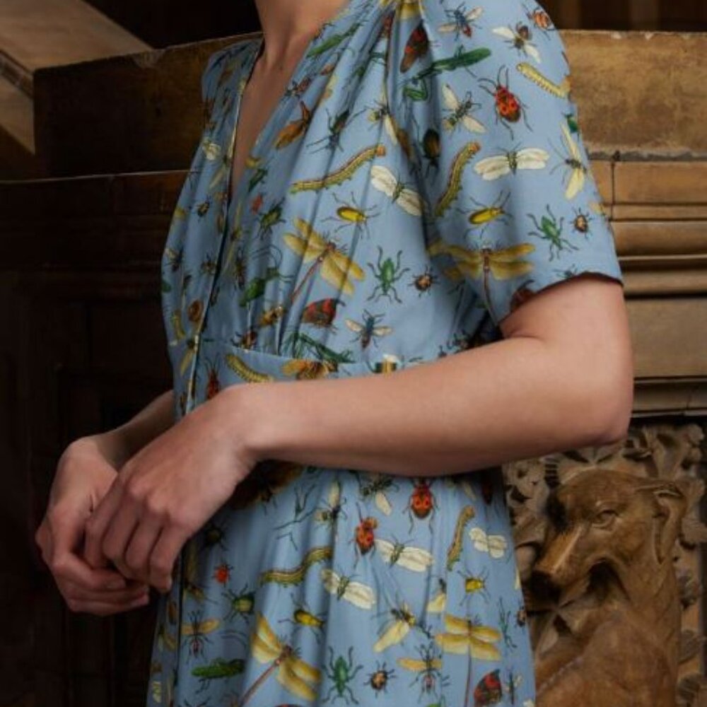 Joanie Natural History Museum Insect Print Fitted Dress